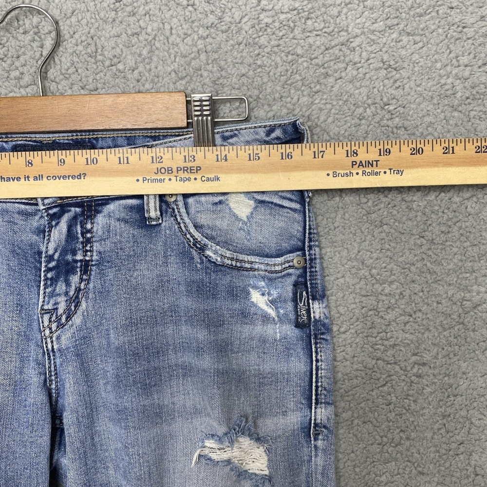 Silver Jeans Sam Boyfriend Women 26x27 Blue Denim Mid Rise Distressed Grunge - Picture 9 of 11